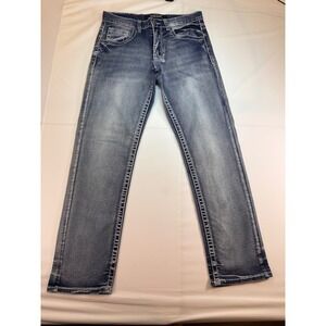 True Luck Mens Straight Leg Jeans Medium Wash Contrast Stitch 30x30